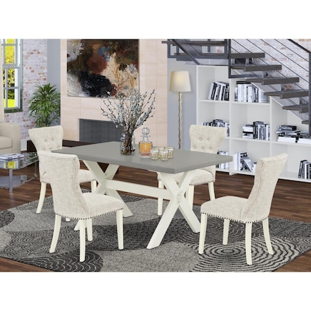 East West Furniture 5 Piece X-Style Dining Table Set - Linen White X096GA235-5